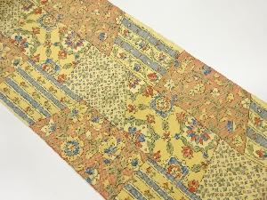 縞に華紋・花鳥模様織出し名古屋帯
